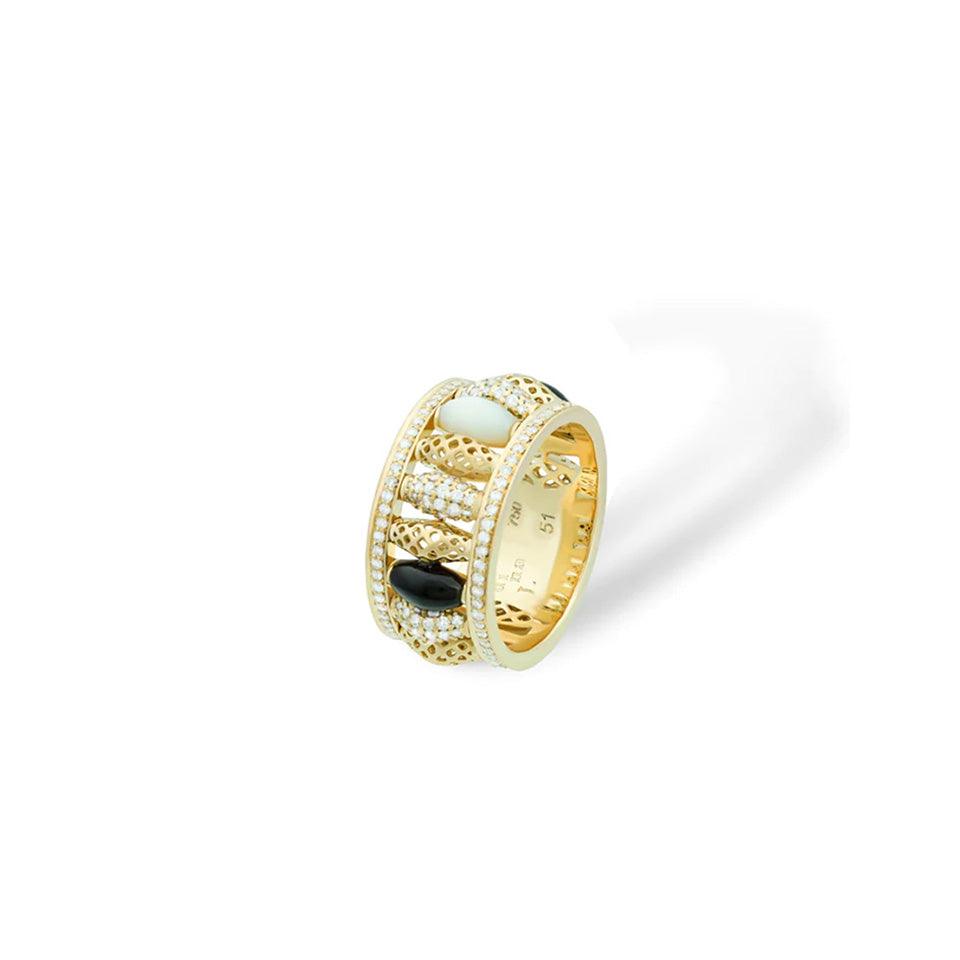 Onyx and Mother of Pearl Diamond Happiness Valentine Ring