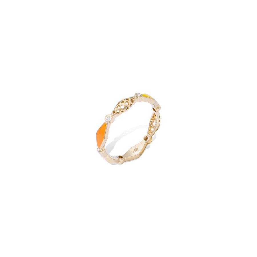 Orange And Yellow Enamel Diamond Happiness Stackable Ring