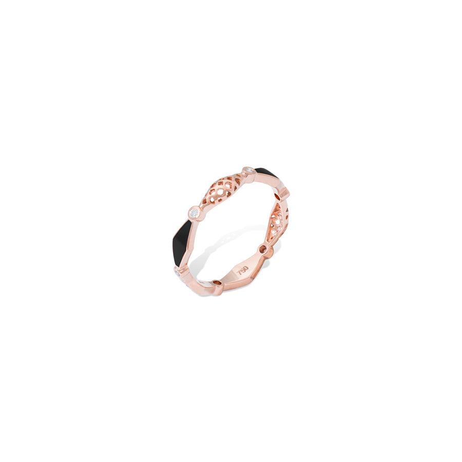 Black Enamel Diamond Happiness Stackable Ring