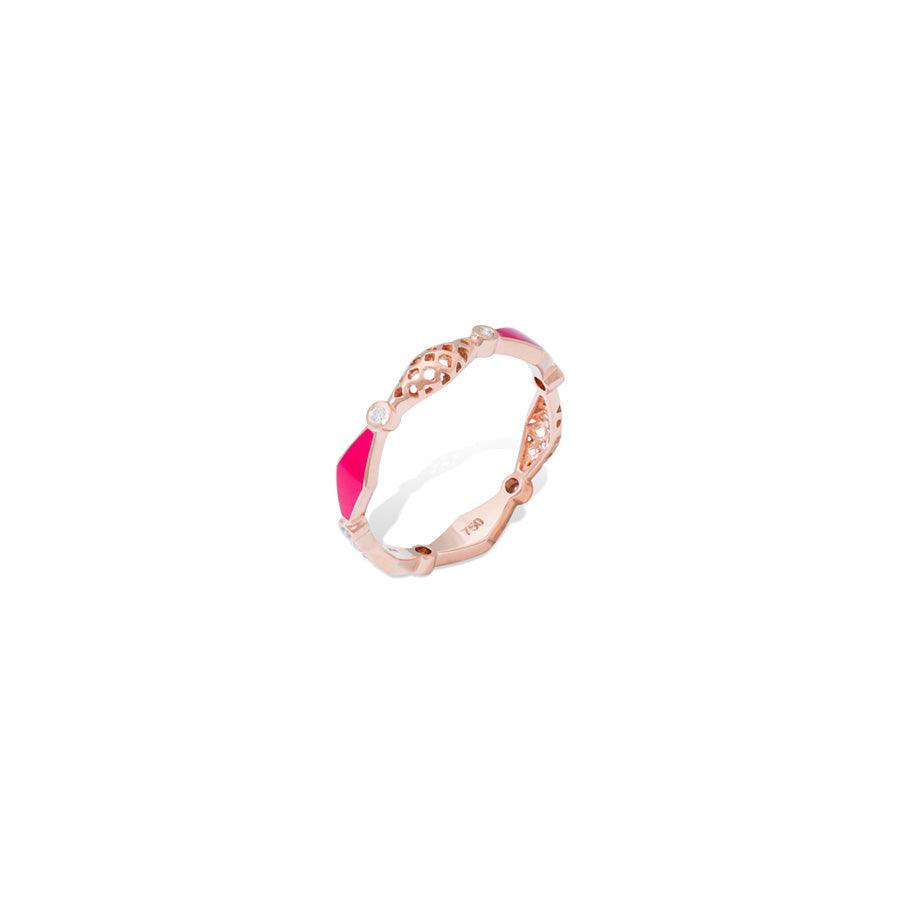 Pink Enamel Diamond Happiness Stackable Ring