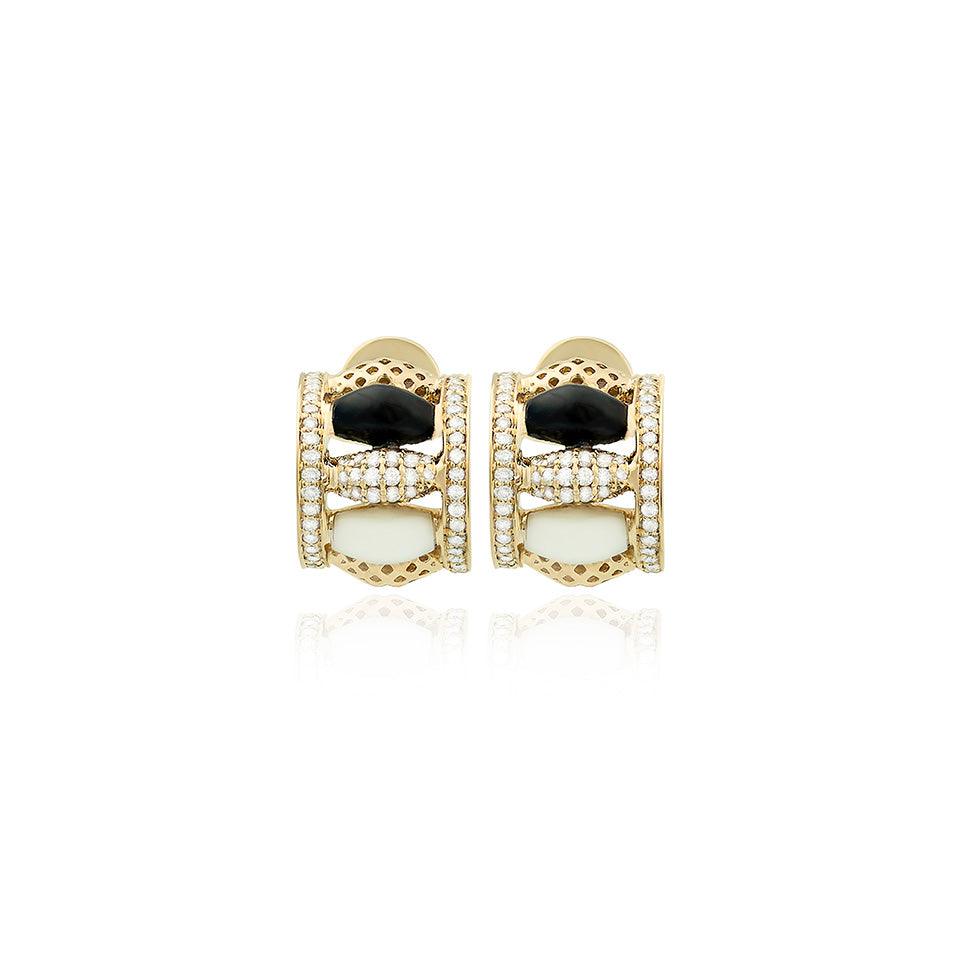 Mother of Pearl and Onyx Diamond Happiness Valentine Huggies