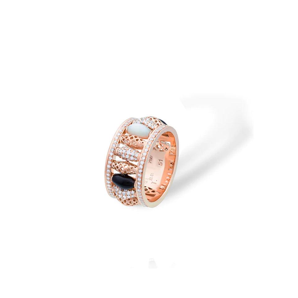 Onyx and Mother of Peal Diamond Happiness Valentine Ring