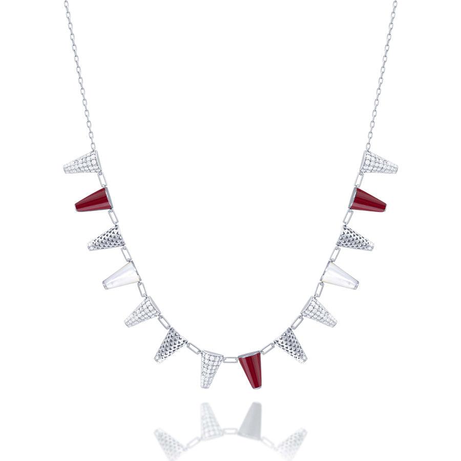 Mother of Pearl and Red Coral Diamond Happiness Necklace