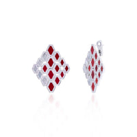 Red Coral and Mother of Pearl Diamond Happiness Dame Earrings