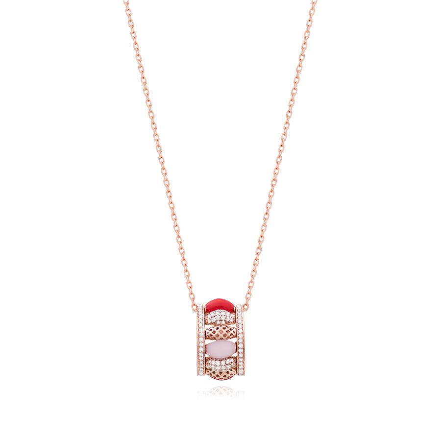 Rose Quartz and Red Coral Diamond Happiness Valentine Pendant