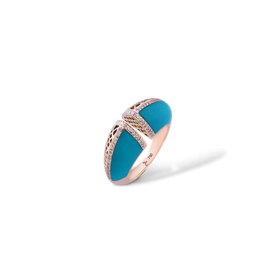 Turquoise Diamond Happiness Open Ring