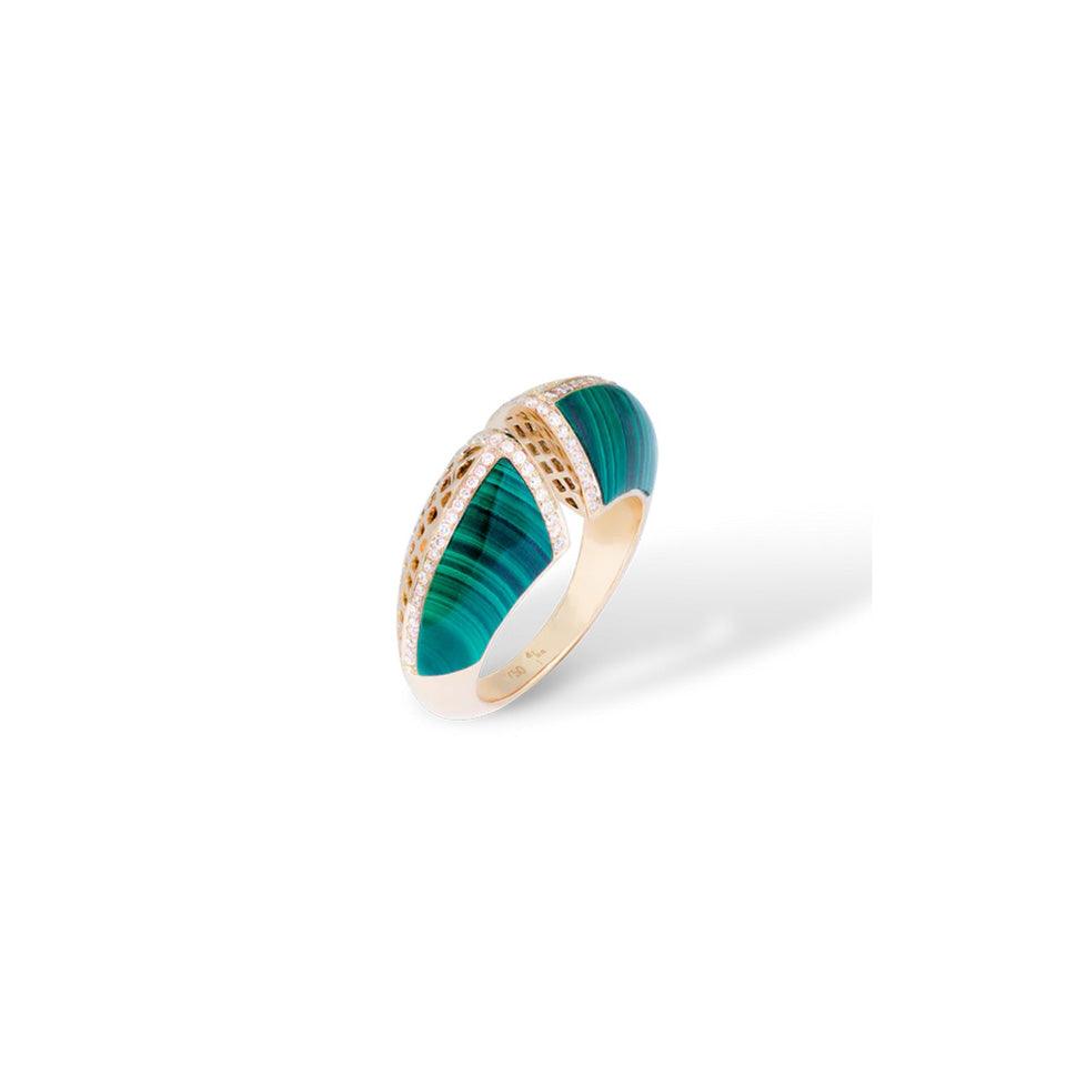 Malachite Diamond Happiness Open Ring