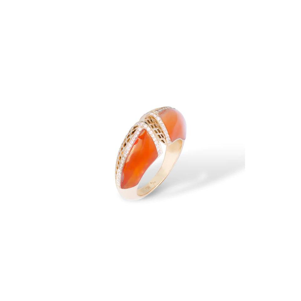 Carnelian Diamond Happiness Open Ring