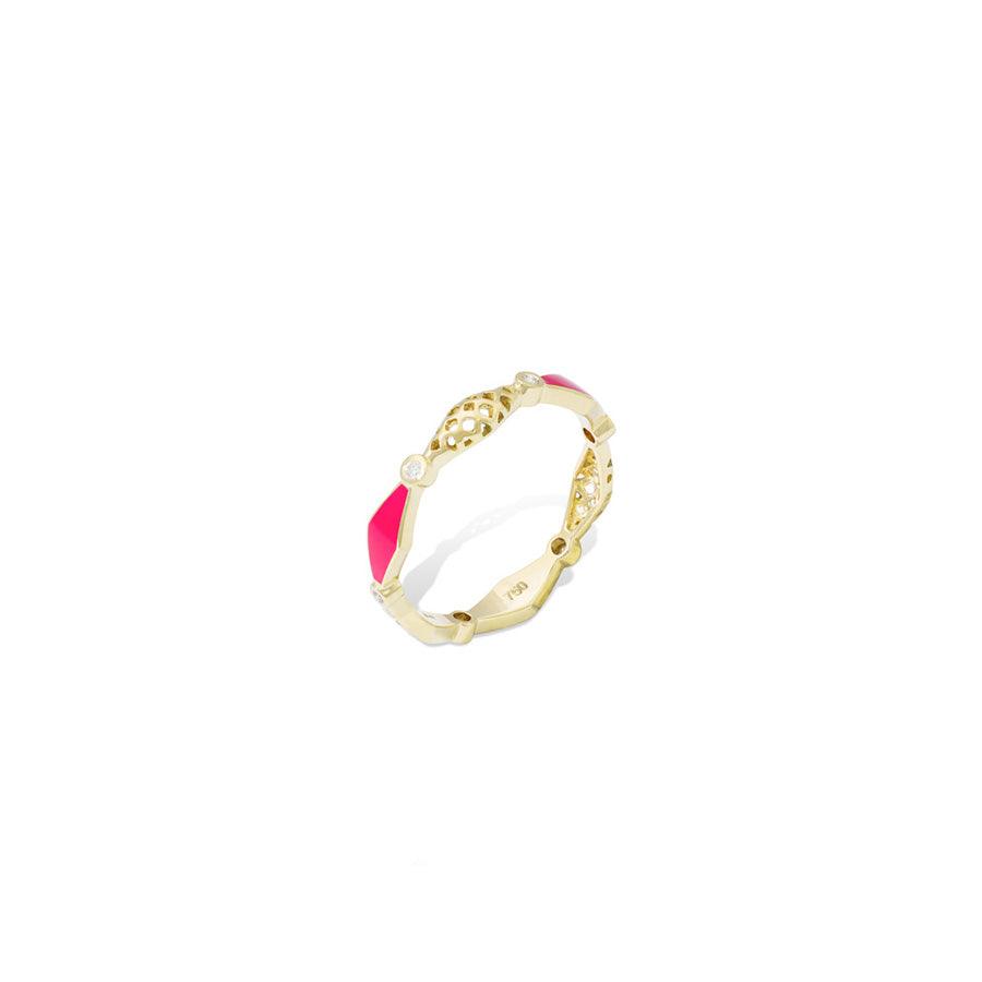 Pink Enamel Diamond Happiness Stackable Ring
