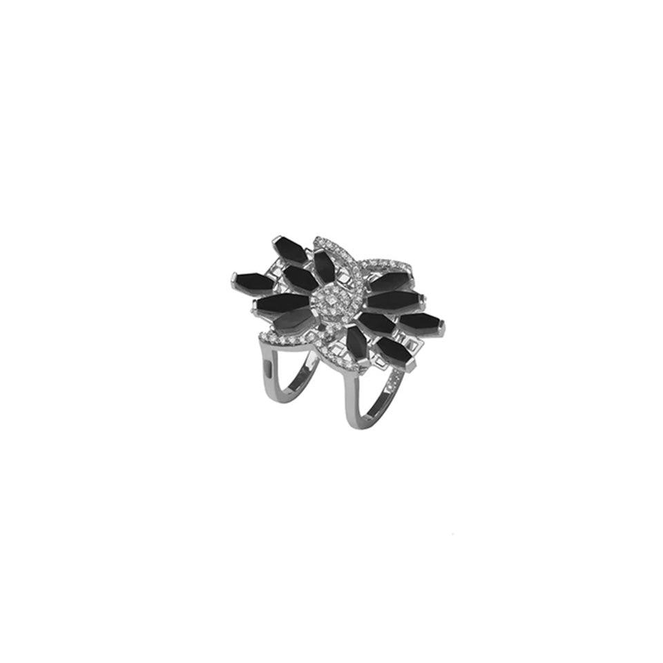 Onyx Diamond Hayat Lotus Ring