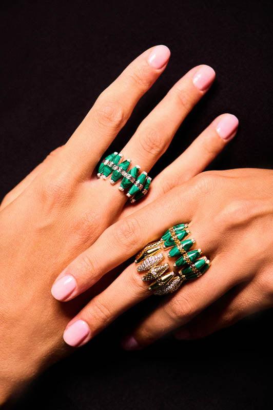 Yellow Gold and Malachite Diamond Happiness Bullet Ring