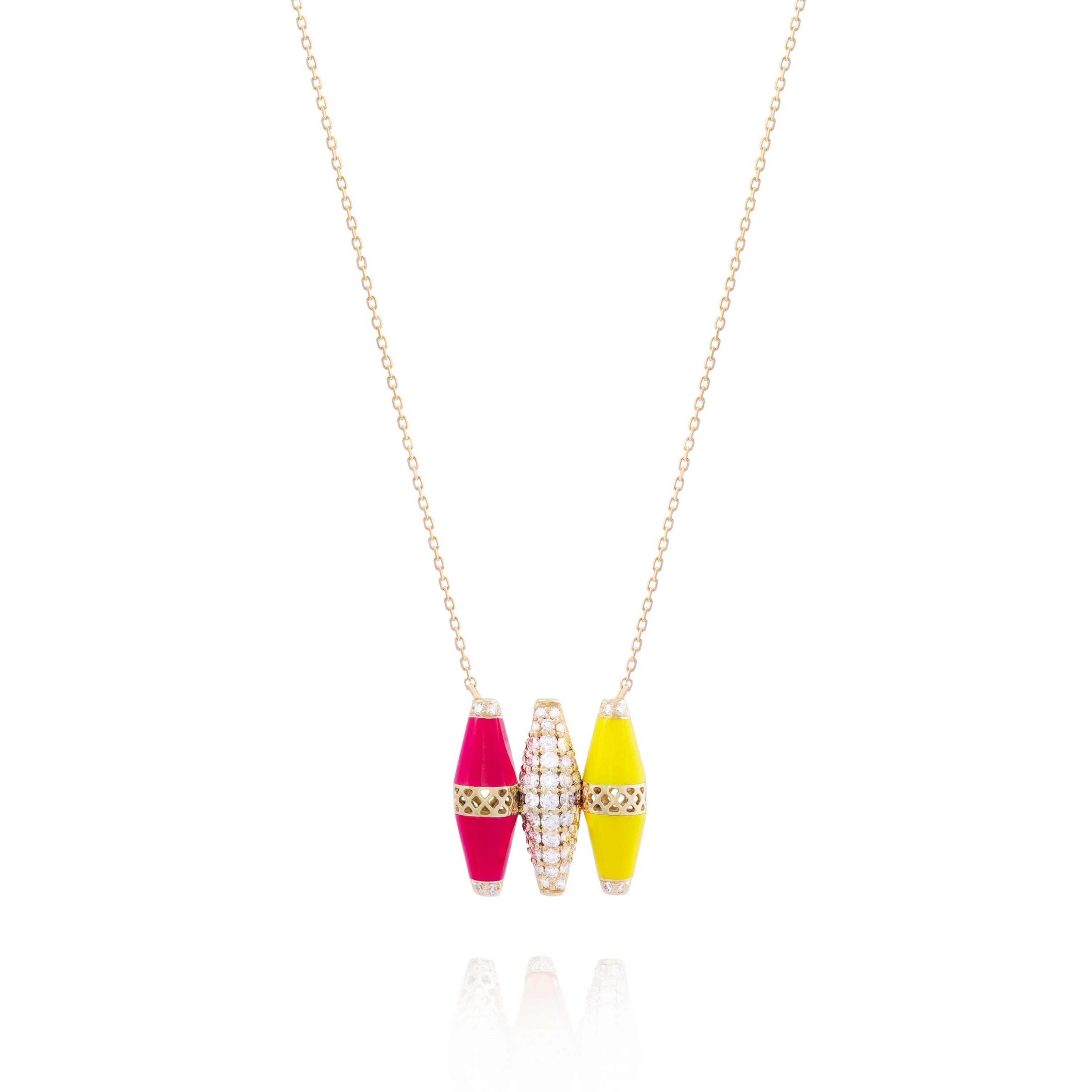 Yellow And Pink Enamel Diamond Happiness Tri-Pendant